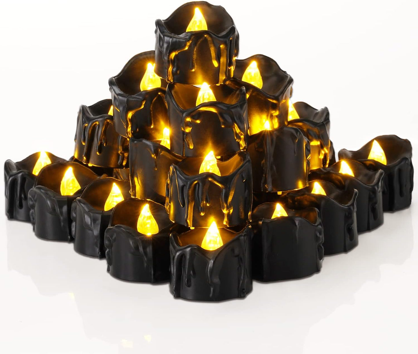 Homemory Smokeless Halloween LED Candles – Black Drip Flameless Tea Lights Safe Around Curtains, Pumpkins & Sleeping Children
