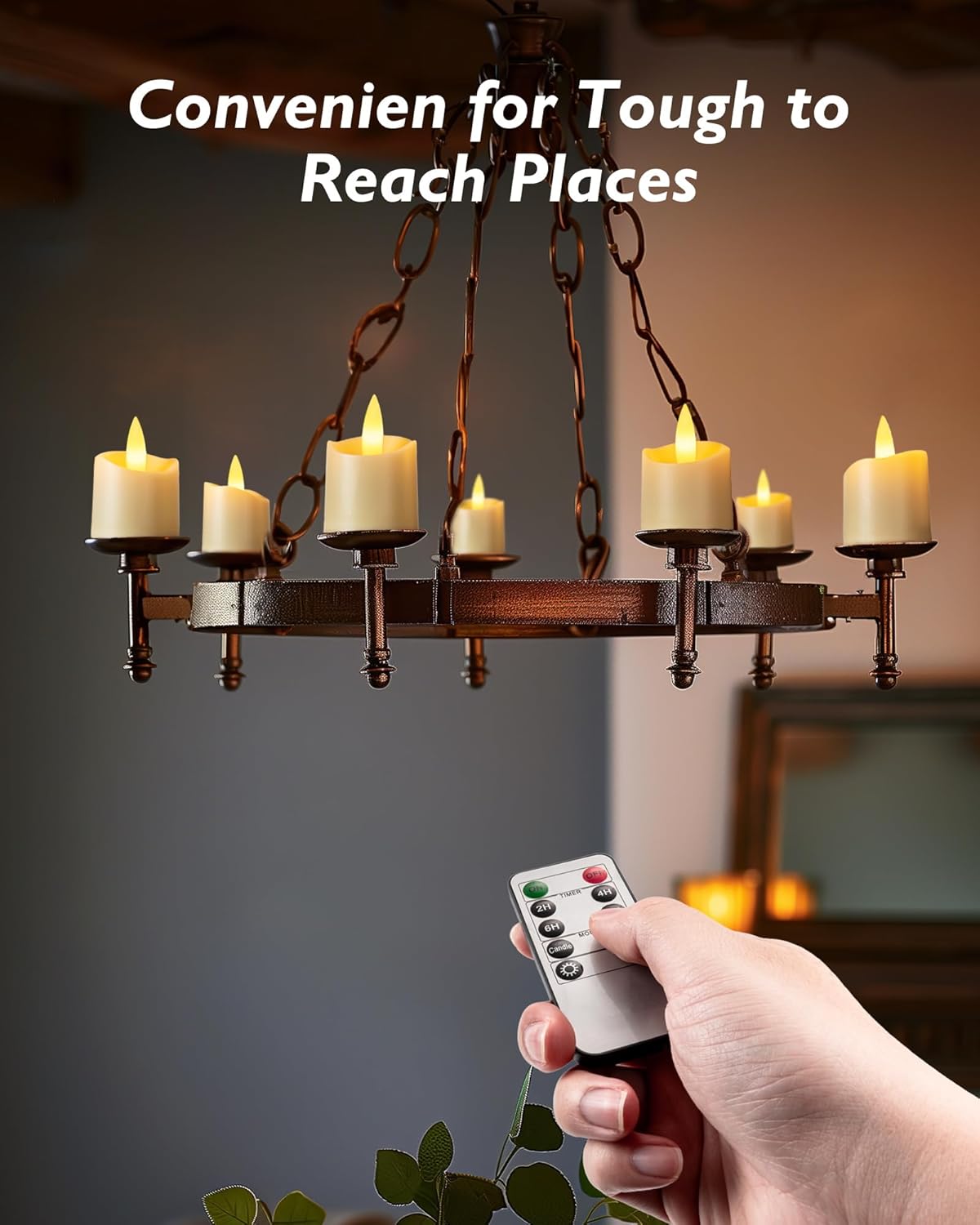 Homemory Warm White Flicker Votive LED 12-Pack – Battery Operated Tea Lights Filling Mini Lamps and Rustic Wood Block Holders for Soft Home Glow