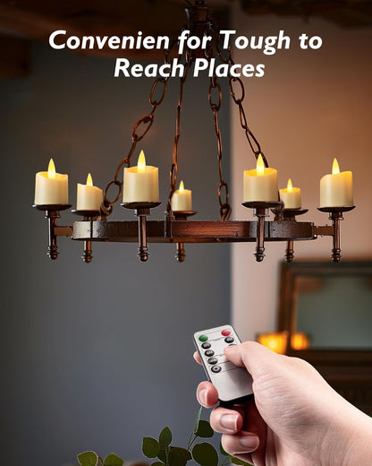 Homemory Warm White Flicker Votive LED 12-Pack – Battery Operated Tea Lights Filling Mini Lamps and Rustic Wood Block Holders for Soft Home Glow