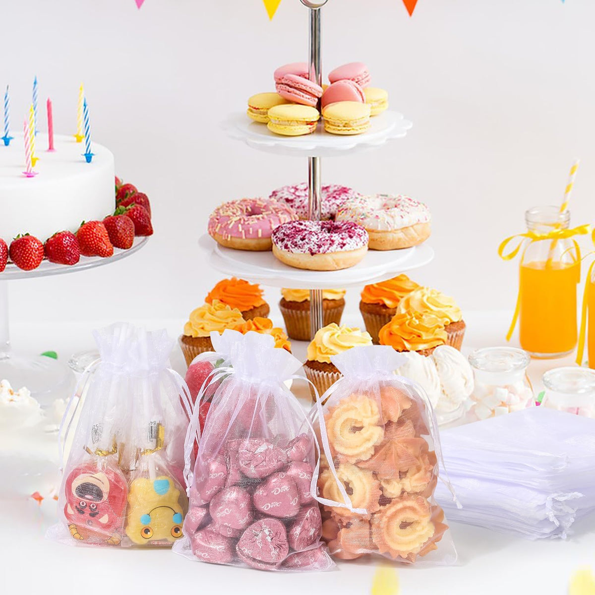 Hopttreely 4x4.72 Sheer Organza Pouches, Elegant Decorative Bags for Mantel Arrangements and Centerpiece Styling