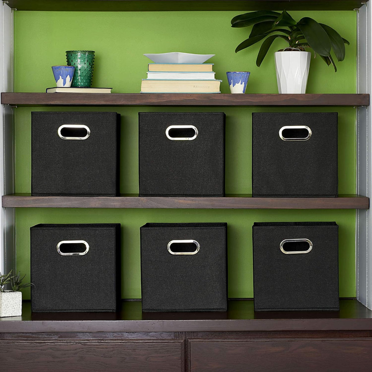Household Essentials 11 Inch Storage Bins with Grommet Handle – Designer-Friendly Organizer for Open Shelving