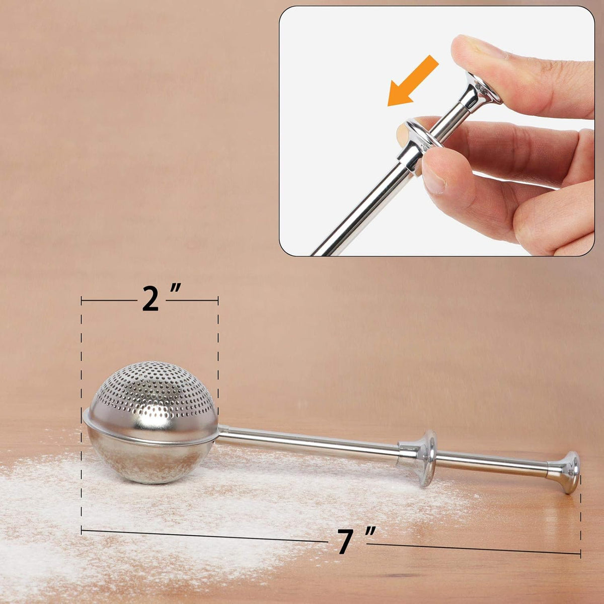 HULISEN 304 Steel Flour Duster – Neutral Silver Finish for Simple Kitchens