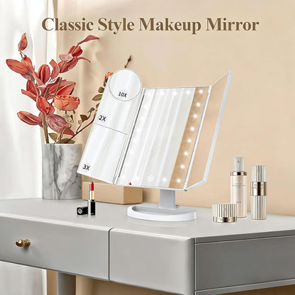 HUONUL Makeup Mirror with LED Lights – Time Saving Beauty Tool for Working Moms, Dual Power Lighted Trifold Vanity Mirror