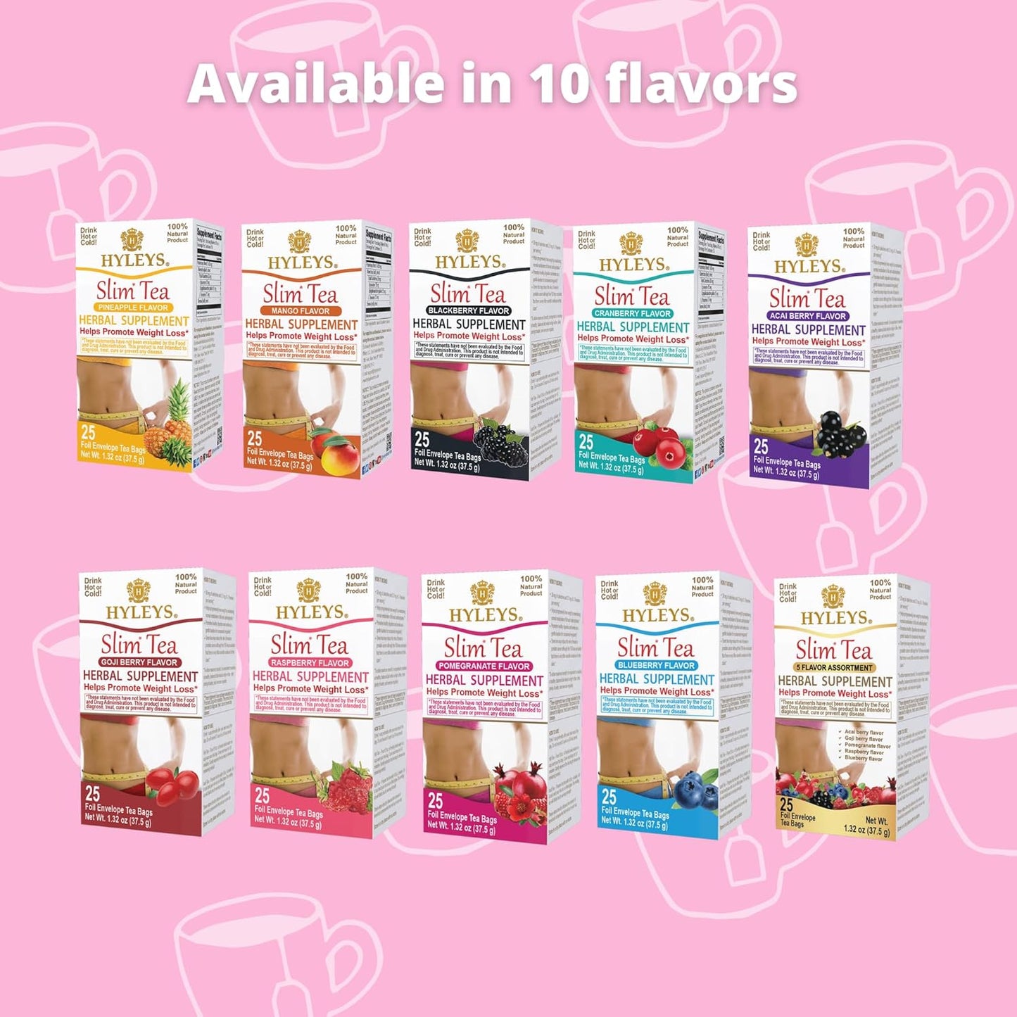 Hyleys Slim Tea 5 Flavor Assortment – Holiday Stocking Stuffer for the Tea Lover and Health-Conscious Friend