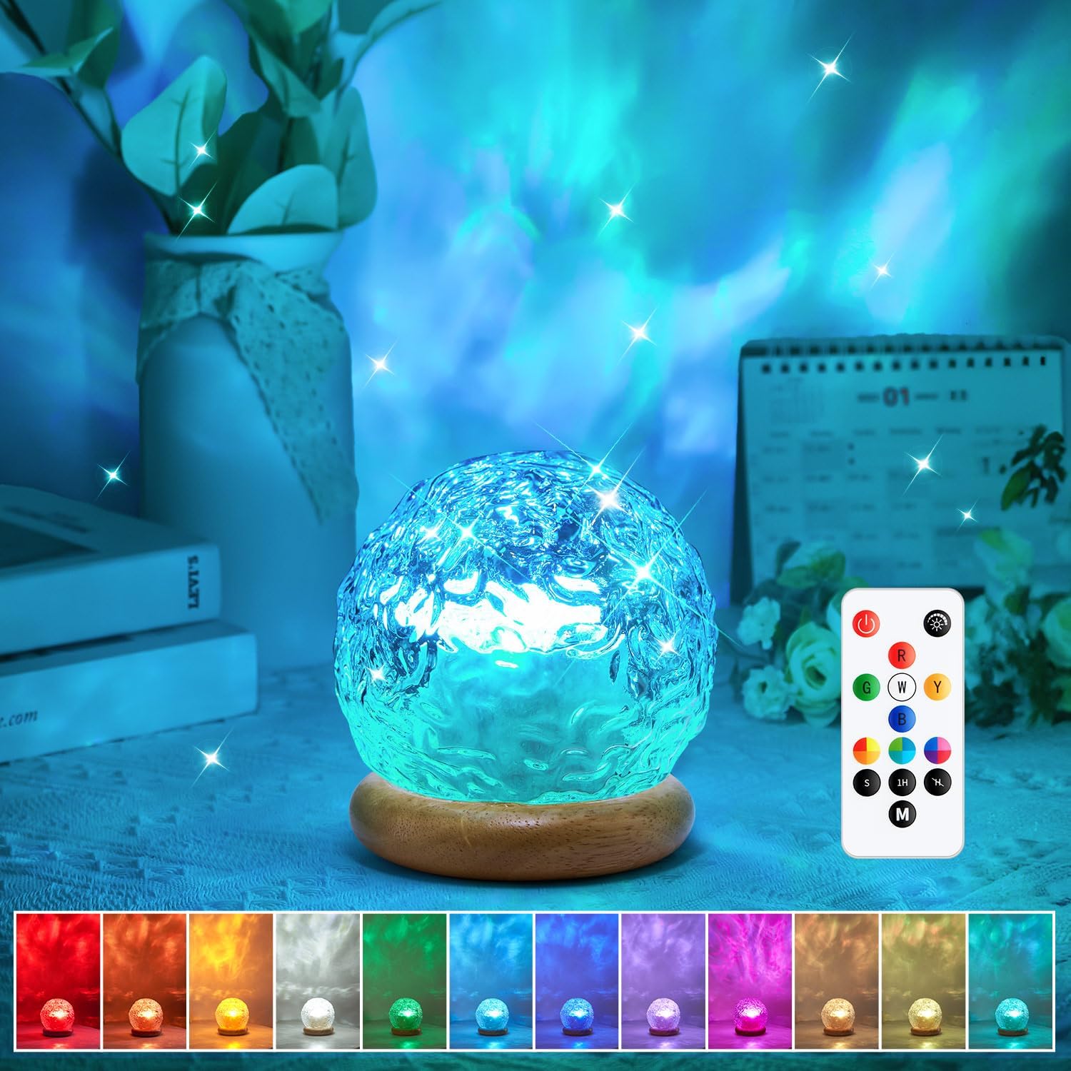 HYTIB 18-Color Crystal Table Lamp – Cozy Ambient Lighting for Dorm Room and Apartment, 216 Effects with Remote