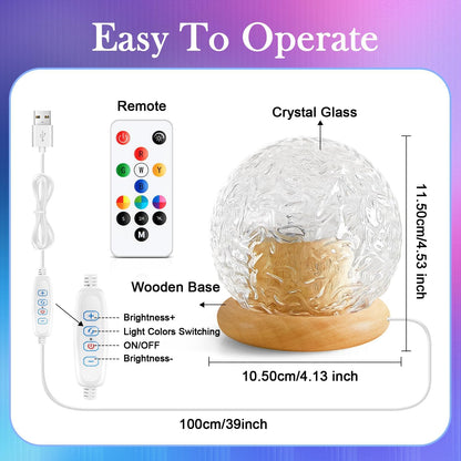HYTIB 18-Color Crystal Table Lamp – Cozy Ambient Lighting for Dorm Room and Apartment, 216 Effects with Remote