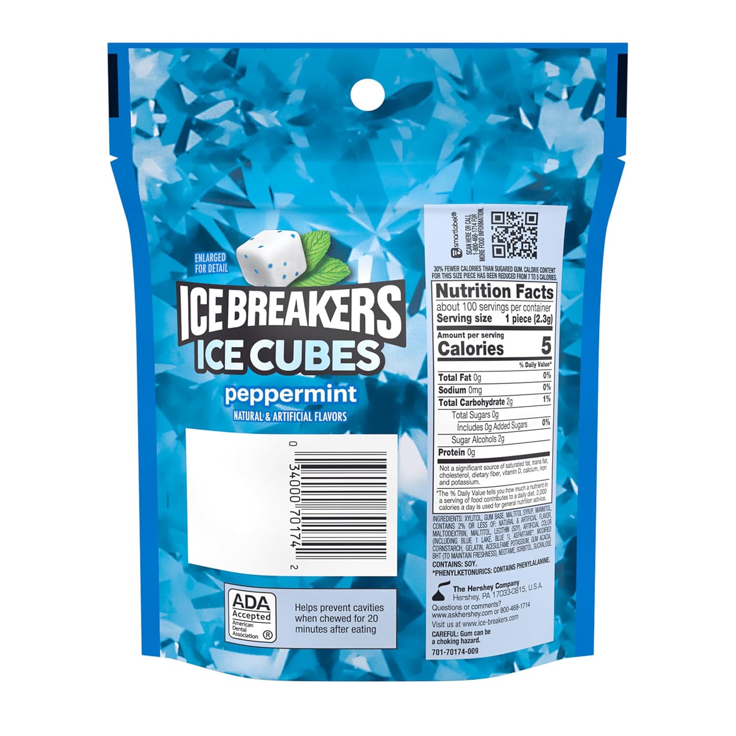 ICE BREAKERS Ice Cubes Peppermint Sugar Free Chewing Gum, 8.11 oz Bulk – Camping Cooler and Picnic Table Chew for Fresh Breath Outdoors