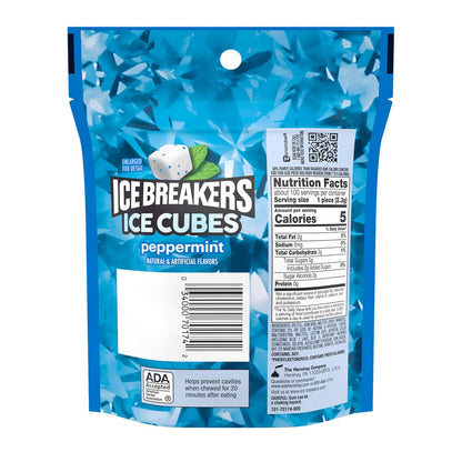 ICE BREAKERS Ice Cubes Peppermint Sugar Free Chewing Gum, 8.11 oz Bulk – Camping Cooler and Picnic Table Chew for Fresh Breath Outdoors