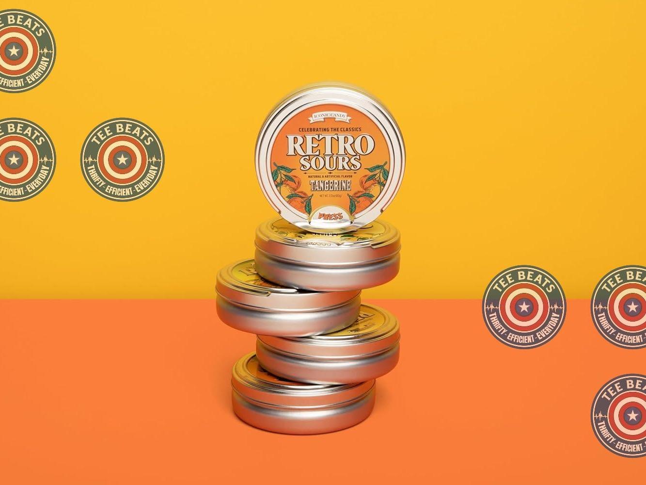 Iconic Candy Retro Sours Hard Tangy Candy Tin – Sour Candy Challenge Snack for Gaming Sessions, Citrus Flavor