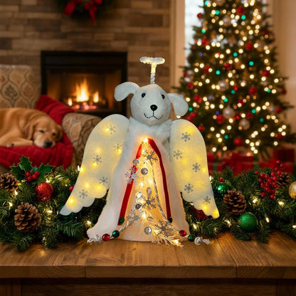 iHeartDogs Angel Tree Topper – White Plush Holiday Decor for a Cozy Pet-Friendly Home Aesthetic