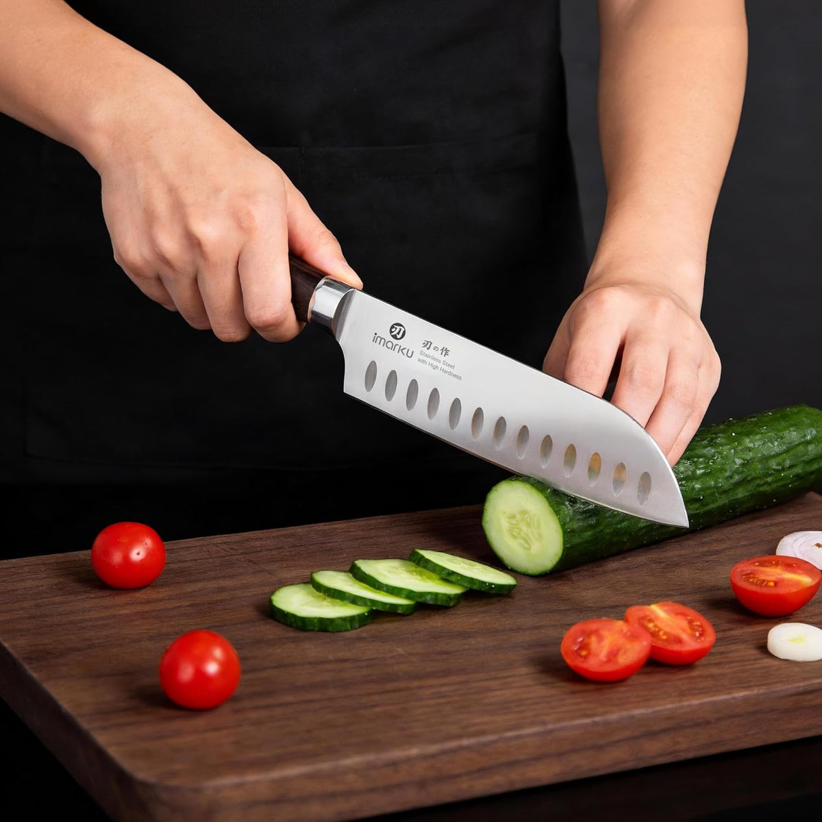 imarku Santoku Knife 7 Inch – Reduce Wrist Fatigue During Long Prep Sessions, Ergonomic Pakkawood Handle