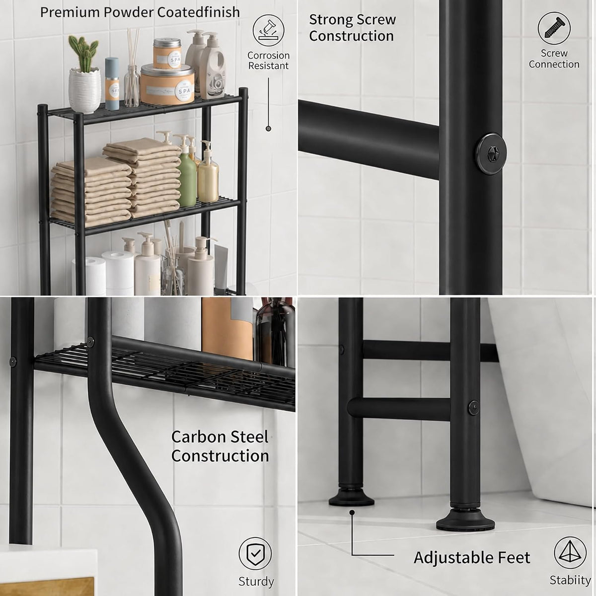 included side hooks and integrated toilet paper roll holder