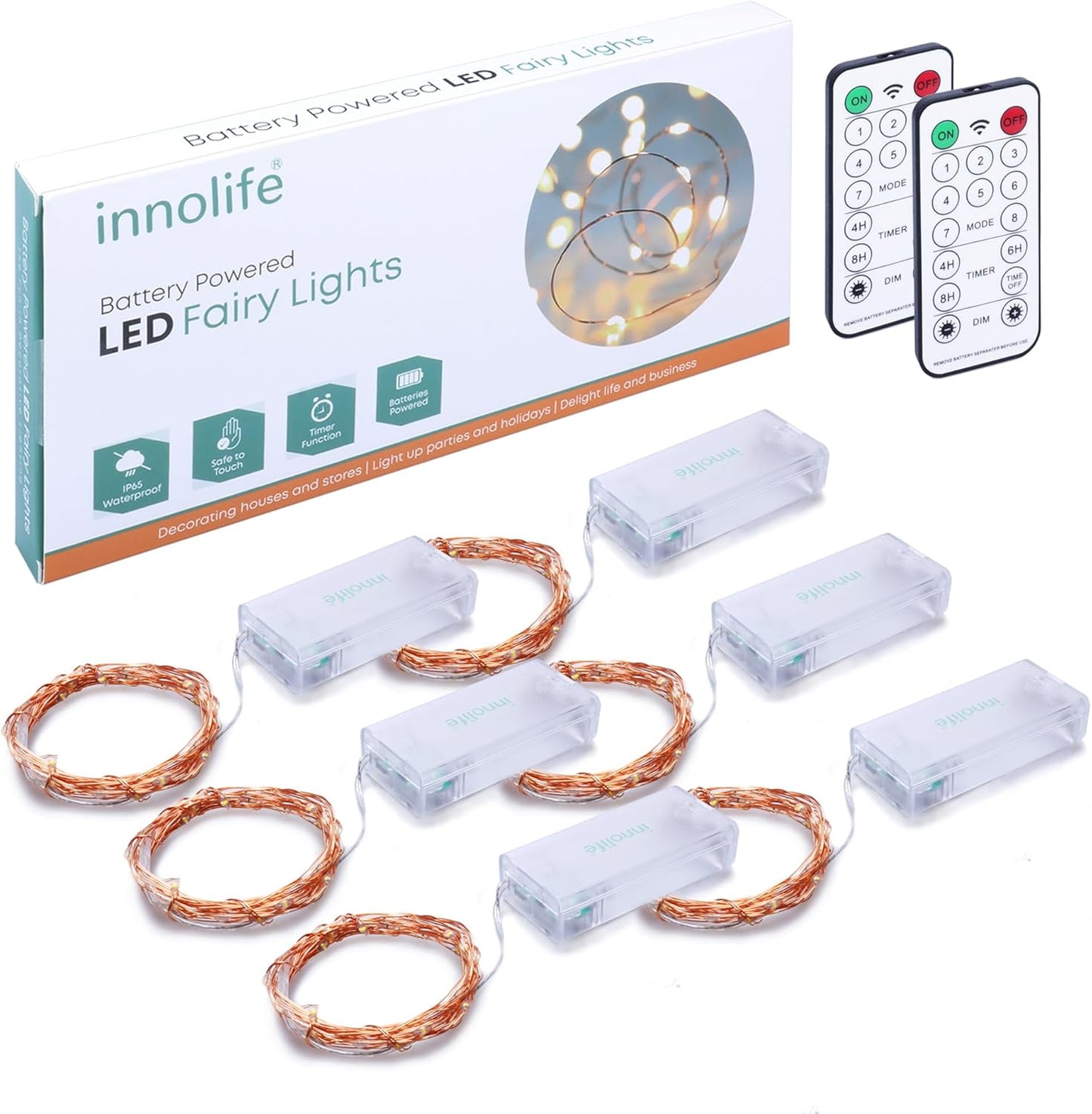 innolife Copper Wire String Lights 6 Pack – Clean Aesthetic Home Lighting with Wireless Battery Operation and Timer