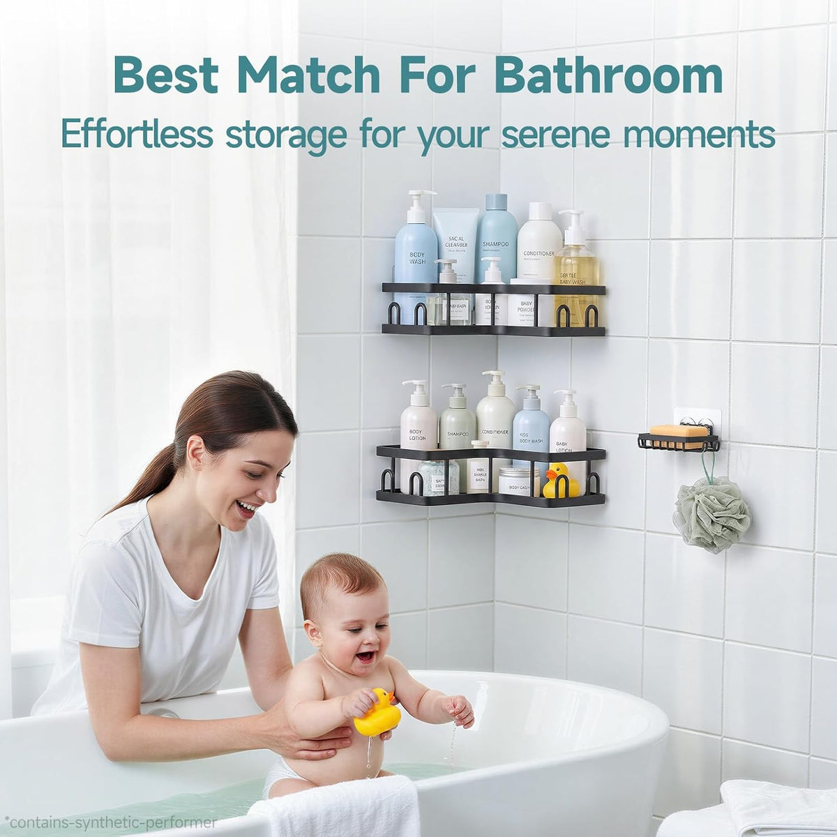 integrated hooks plus a separate soap dish in each caddy