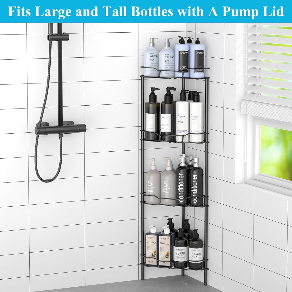 integrated side hooks for hanging brushes, razors, or loofahs