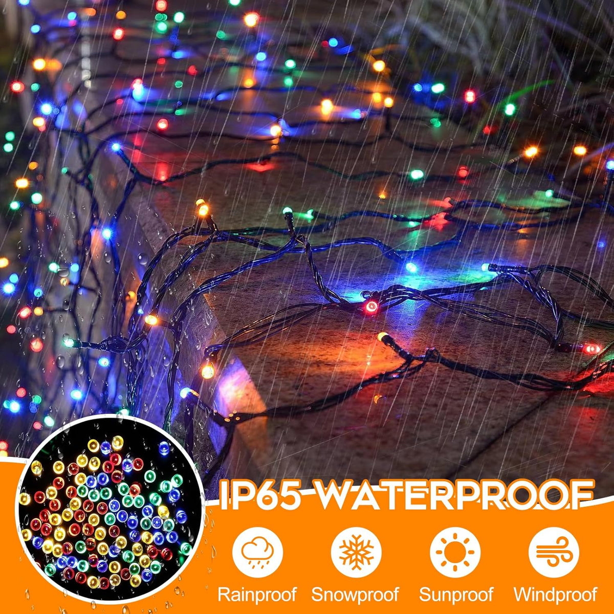 ip65 waterproof string and ip44 waterproof battery box for outdoor durability