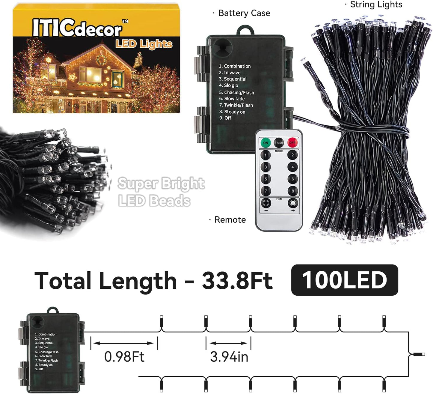 ITICdecor 100 LED Fairy Lights – Smoke-Free and Fire-Safe Indoor Lighting with Sealed Waterproof Battery Box