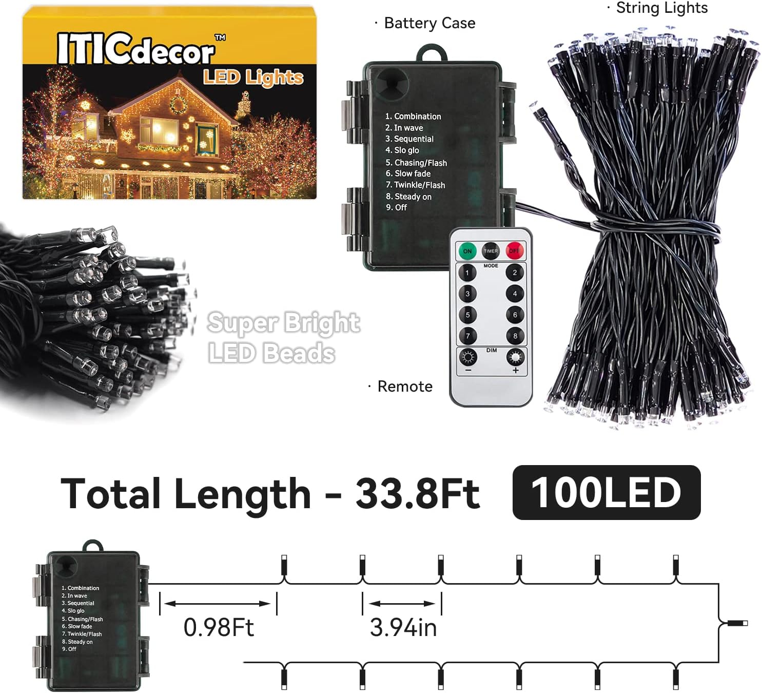 ITICdecor 100 LED Fairy Lights – Smoke-Free and Fire-Safe Indoor Lighting with Sealed Waterproof Battery Box
