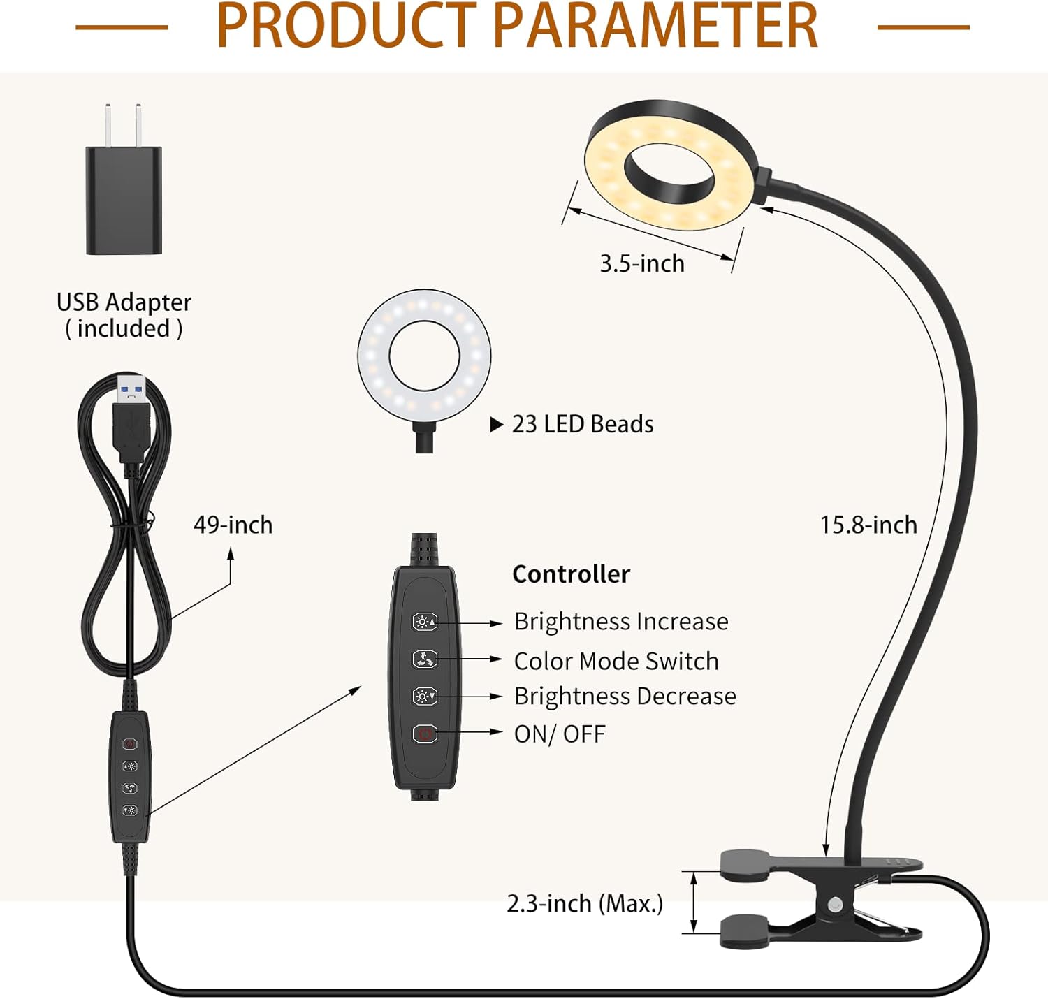iZELL Children's Clip Light for Bedtime Reading – Adjustable Warm & Cool Color Modes, Touch Dimmer, No Flame, No Heat