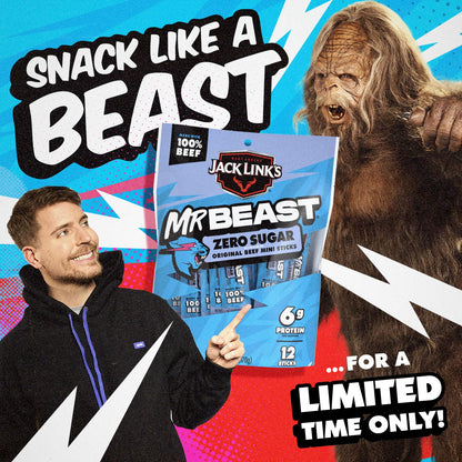 Jack Link's x MrBeast Zero Sugar Mini Beef Sticks – MrBeast Fan Gift Bundle for Birthday Parties, 12 Beef Sticks