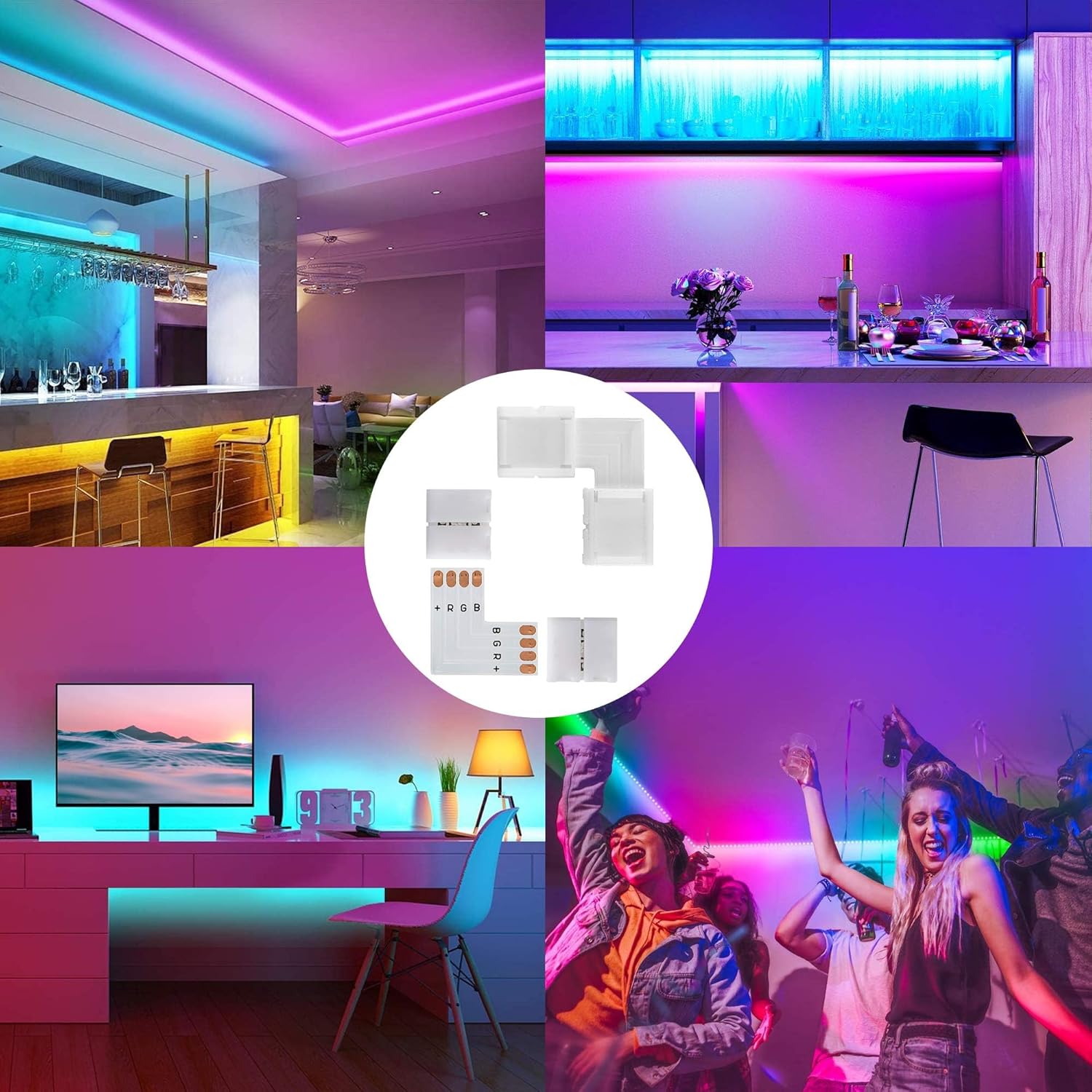 JACKYLED Corner LED Strip Connectors for Streaming Setup and Gaming Room RGB Accent Builds, 4-Pin 10mm