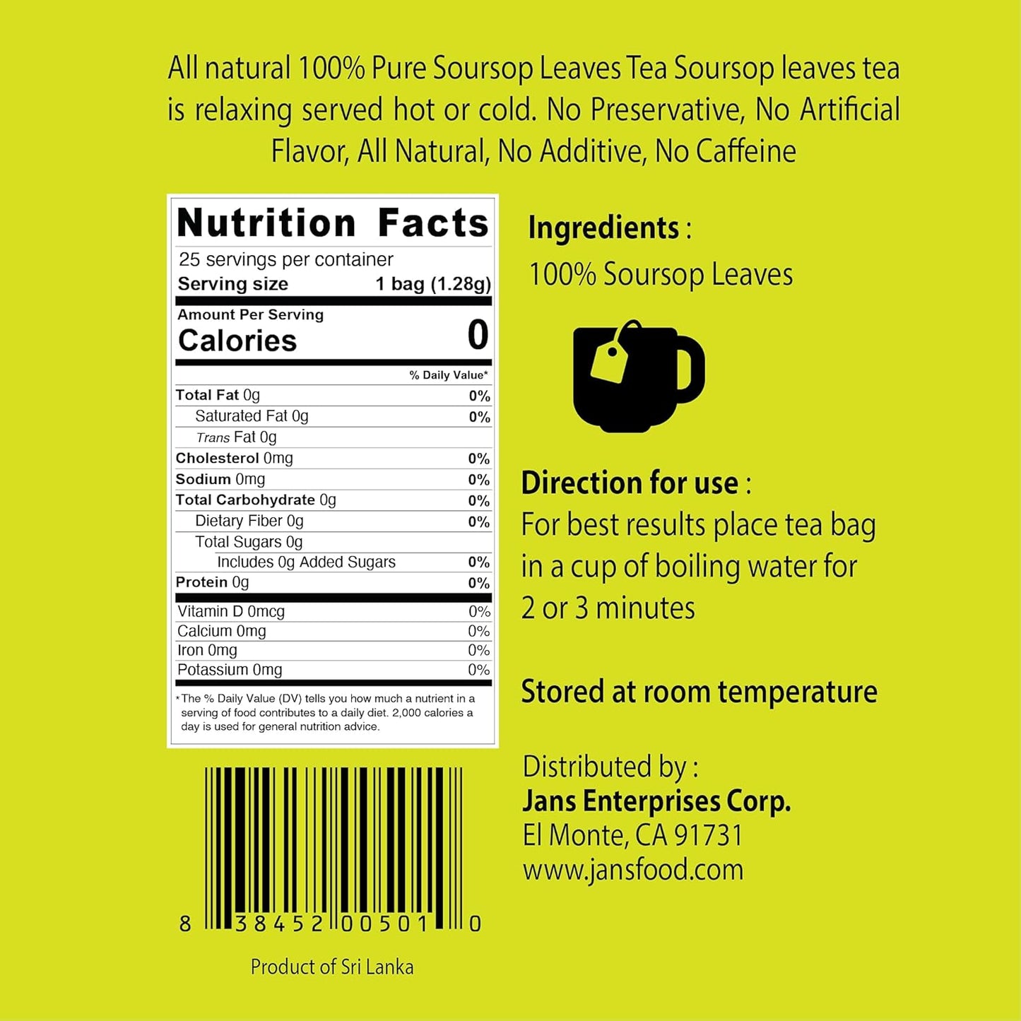 Jans Graviola Soursop Tea – Calming Holiday Gift Basket Addition for Tea Lovers
