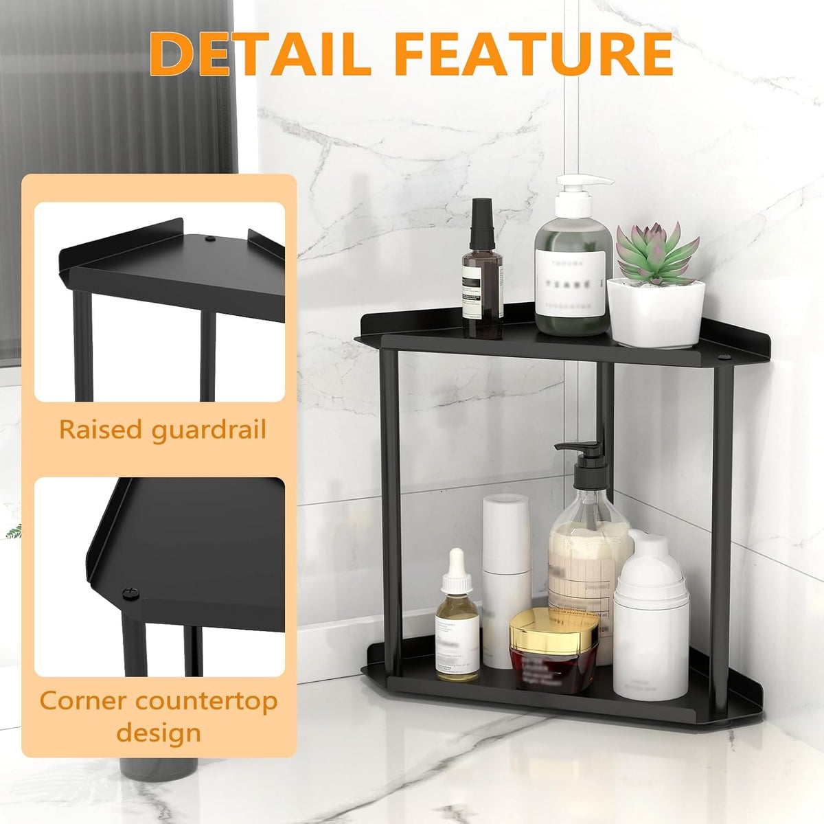 Jesginboo White Corner Counter Shelf, 2-Tier Minimalist Organizer for Small Bathrooms and Powder Rooms