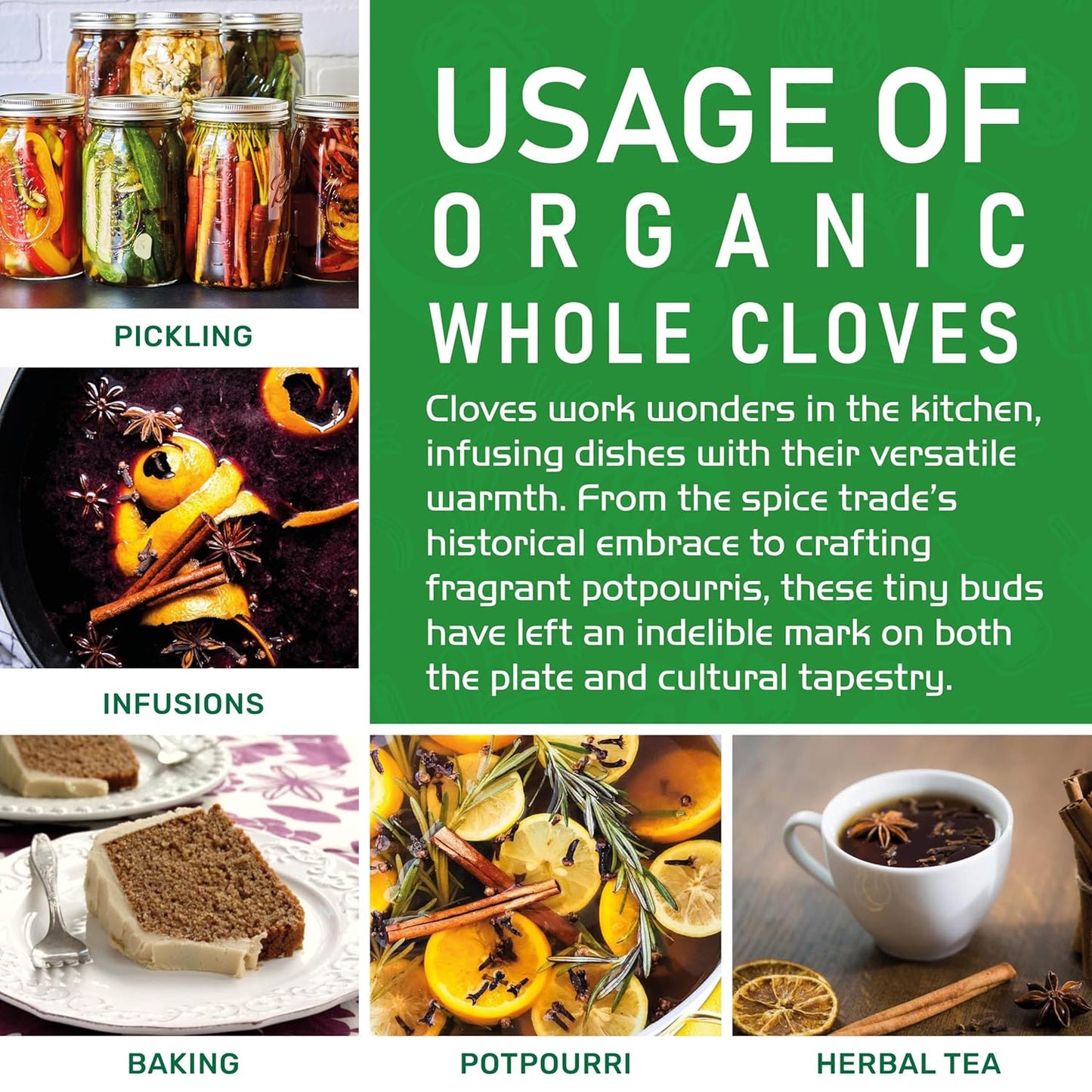 Jiva Organic Whole Cloves – Resealable Pouch for Intentional Cooking and Tea, 3.5 oz