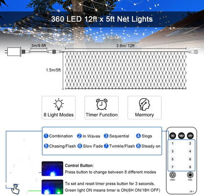JMEXSUSS Cool-Touch Net Lights – Flameless Garden Lights with Timer, No Fire Risk for Family Yards
