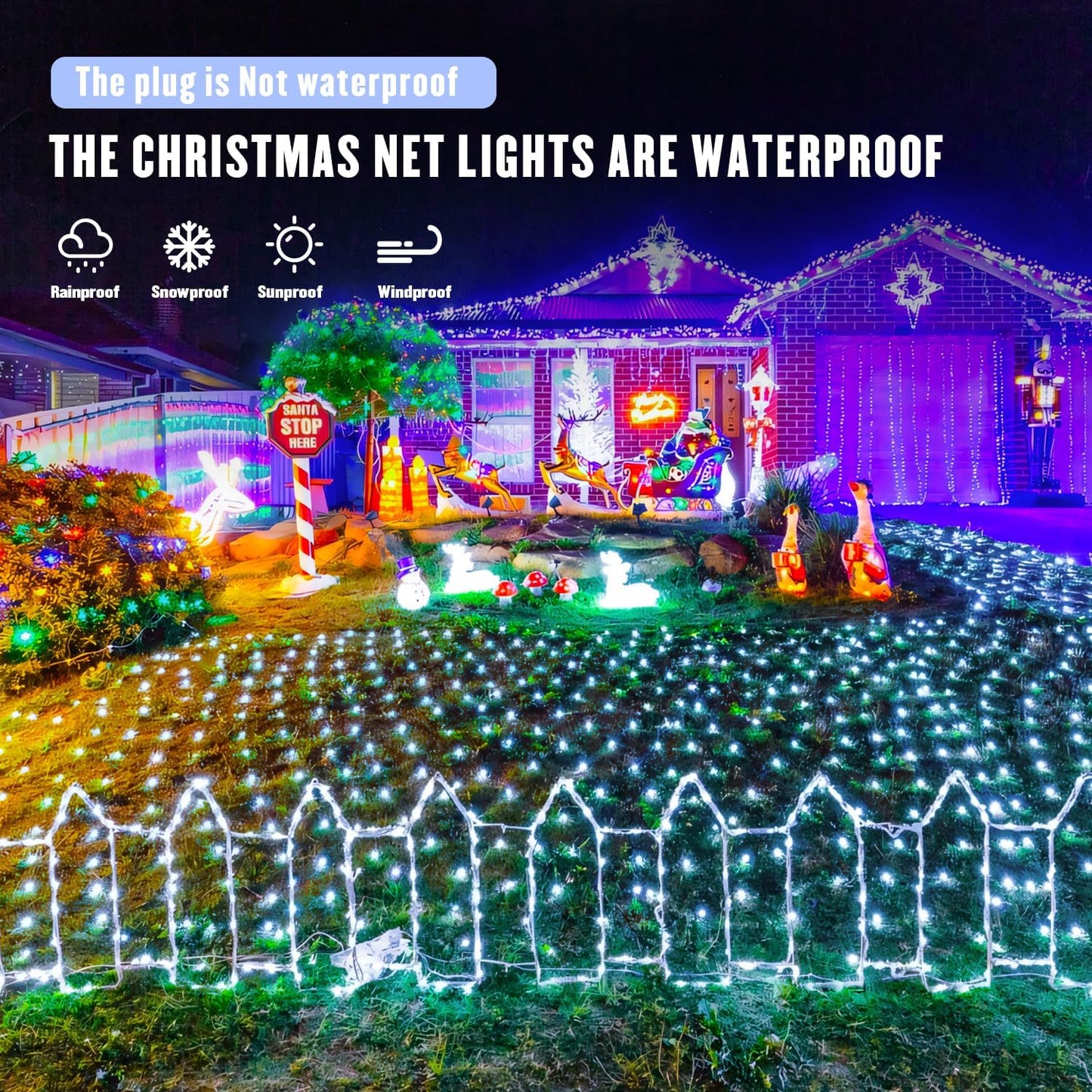JMEXSUSS Cool-Touch Net Lights – Flameless Garden Lights with Timer, No Fire Risk for Family Yards