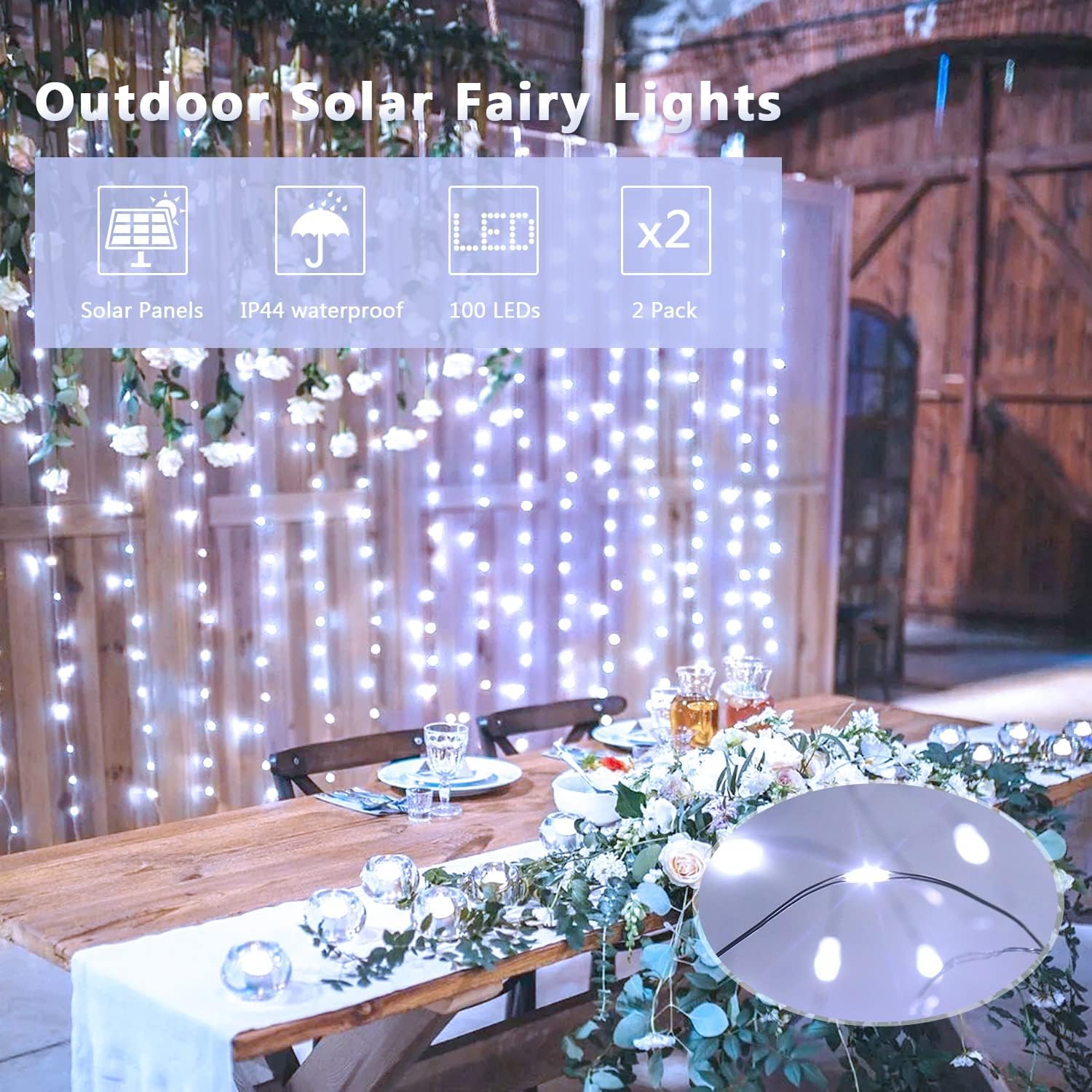 JMEXSUSS Solar String Lights 2 Pack, Less-Is-More Neutral White Glow for Minimalist Backyards, Pergolas, and Entryways