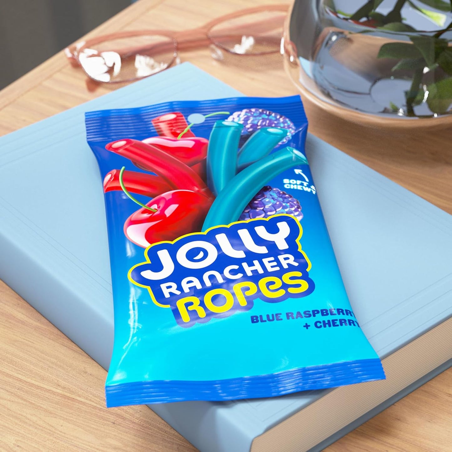 JOLLY RANCHER Ropes Blue Raspberry and Cherry Flavored Candy for Kids After-School Snacks, 6 oz Two-Flavor Bag