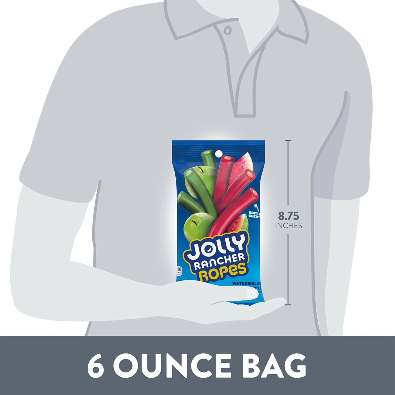 JOLLY RANCHER Ropes Kid-Friendly Chewy Candy for Playdates, Classroom Valentine Exchanges, and Stocking Stuffers, 6 oz Bag