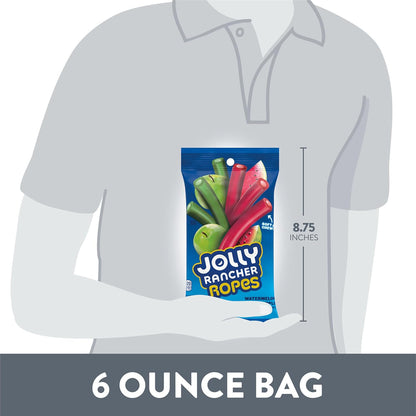 JOLLY RANCHER Ropes Kid-Friendly Chewy Candy for Playdates, Classroom Valentine Exchanges, and Stocking Stuffers, 6 oz Bag