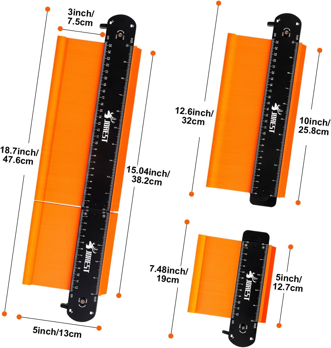 JOREST Connectable Contour Gauge (10+5 Inch) – Precision Angle Measuring Tool for Contractors Tracking Multiple Projects a Day