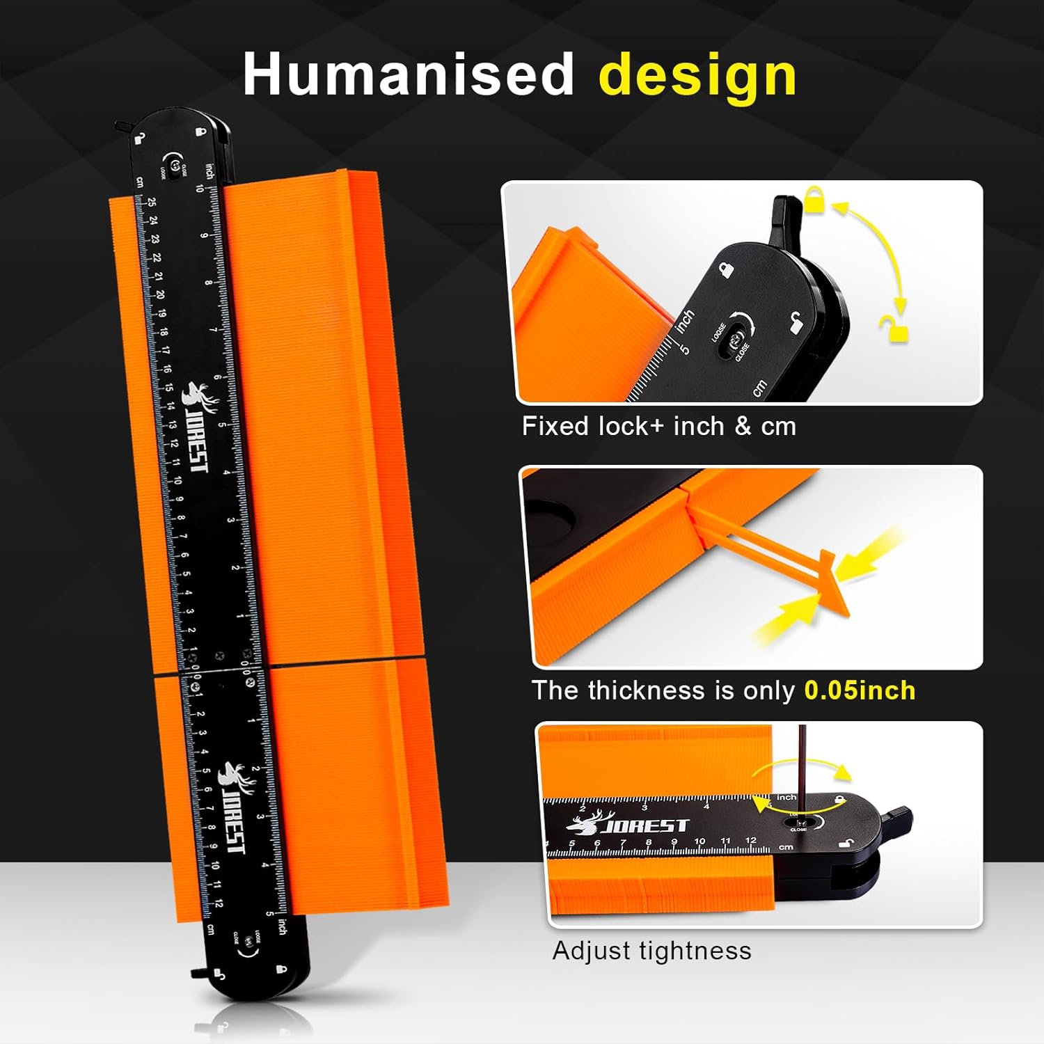JOREST Connectable Contour Gauge (10+5 Inch) – Precision Angle Measuring Tool for Contractors Tracking Multiple Projects a Day