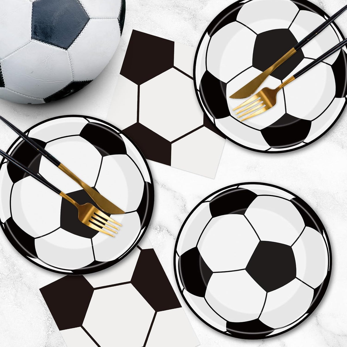 JoyfulMoment Kids Sport Party Pack – Soccer Themed Plates and Napkins for Family Birthday Dinners at Home, Disposable Set of 40