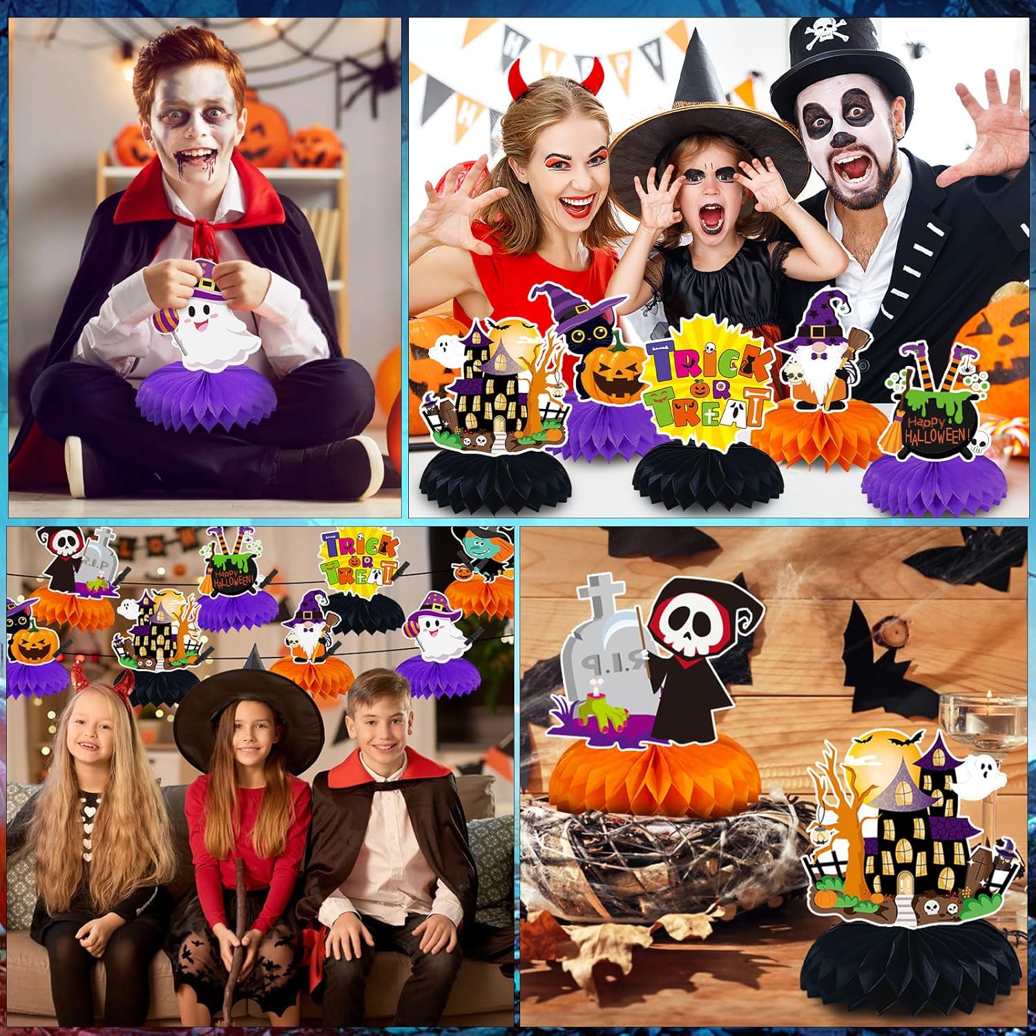 JULMELON Halloween Honeycomb Decorations 8 Piece Set for Cozy Home Table Setting and Party Mantel