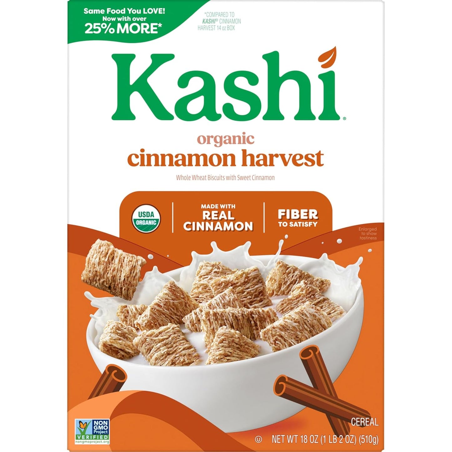 Kashi Cinnamon Harvest Cereal – Plant-Based Whole Grain Snack for Post-Workout Recovery and Fiber Goals, 18oz