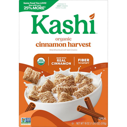 Kashi Cinnamon Harvest Cereal – Plant-Based Whole Grain Snack for Post-Workout Recovery and Fiber Goals, 18oz