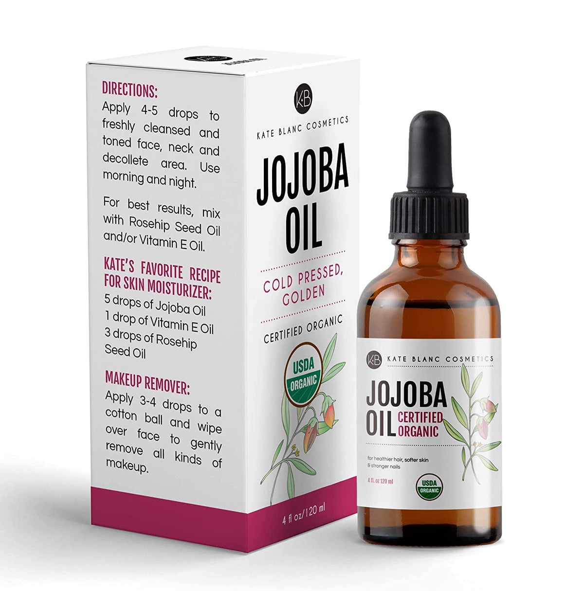 Kate Blanc Cosmetics Organic Jojoba Oil Vegan Cruelty Free Gift for Women Who Love Natural Skincare