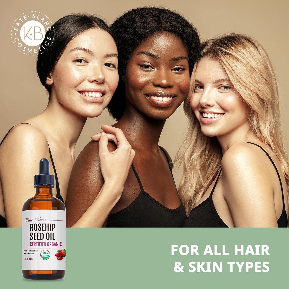 Kate Blanc Cosmetics Rosehip Seed Oil – One-Bottle Face Hair and Nail Oil for Minimalist Bathroom Counters and Effortless Mornings