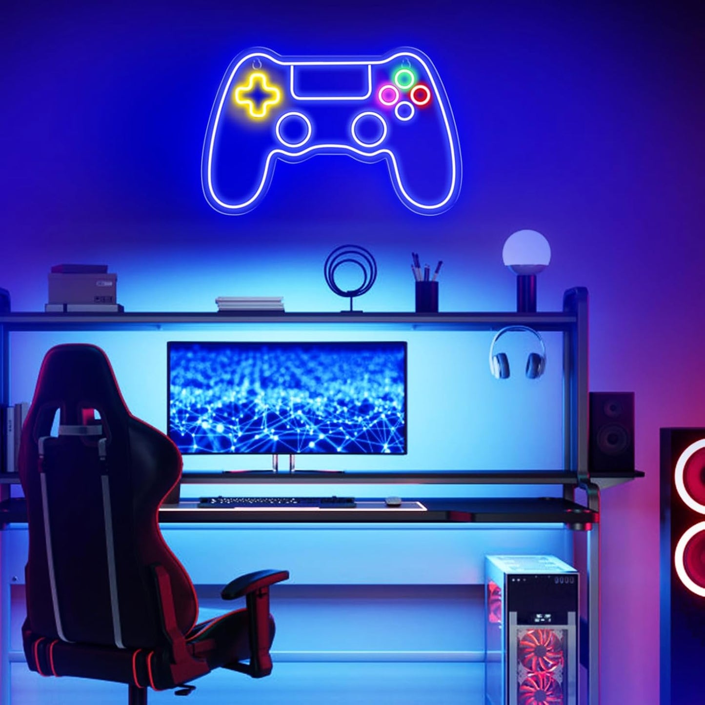 Kavaas Gamer Neon Sign – Fun LED Wall Light for Kids Gaming Corner, Lightweight Game Controller Bedroom Accent