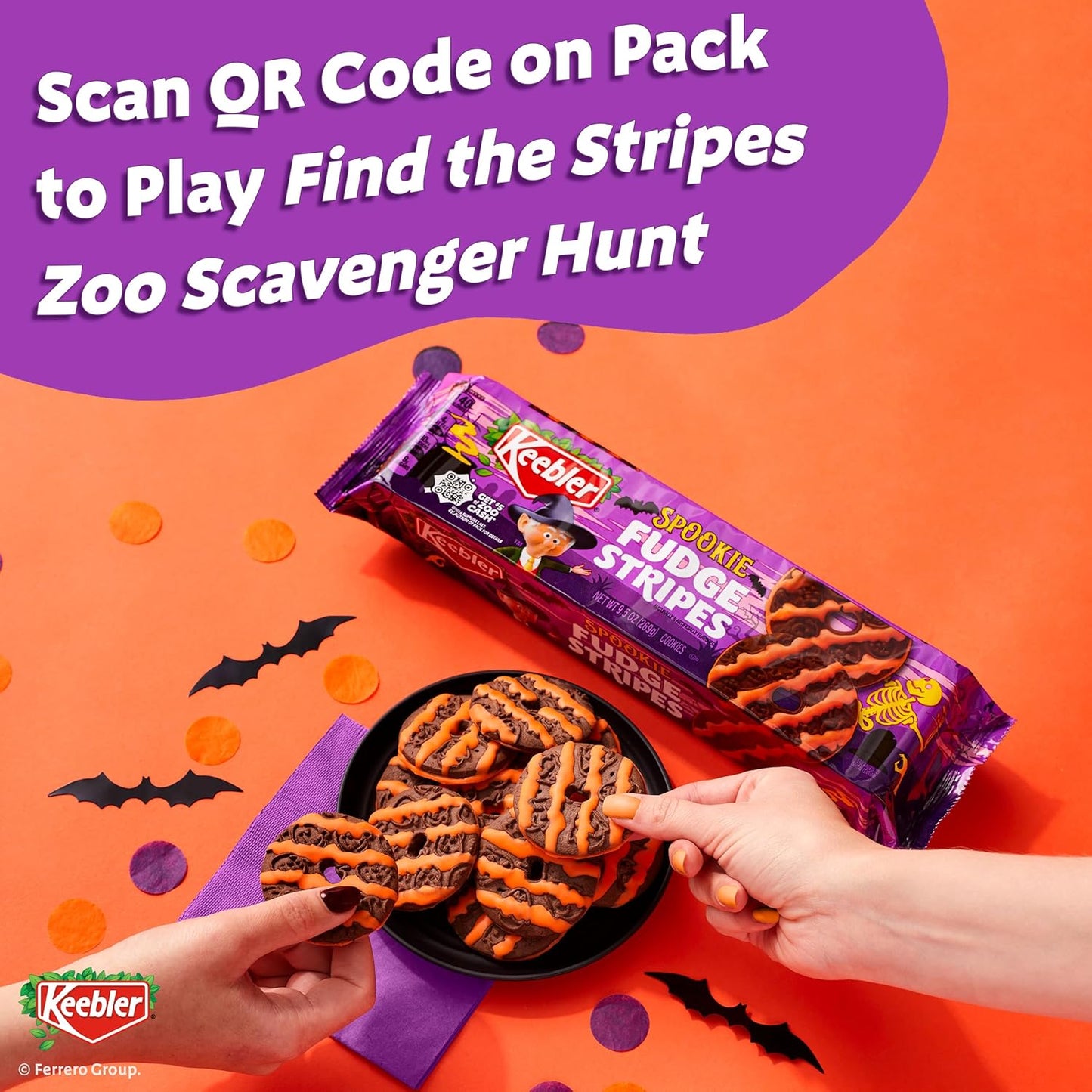 Keebler Spookie Fudge Stripes Cookies – Cute Spooky Season Snack for Kids' Pantry and Family Movie Nights, 9.5 oz