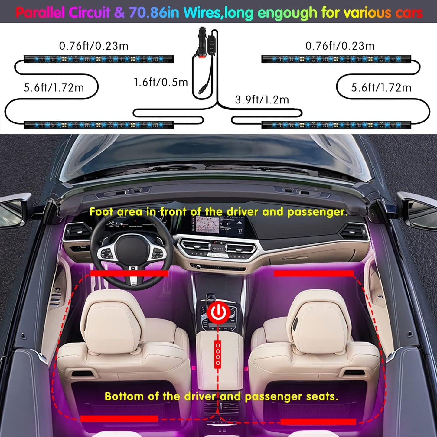 Keepsmile RGB Footwell Lights – Safe First Car Gift for Teens, No Flame Auto Shutoff Smart LED Strips