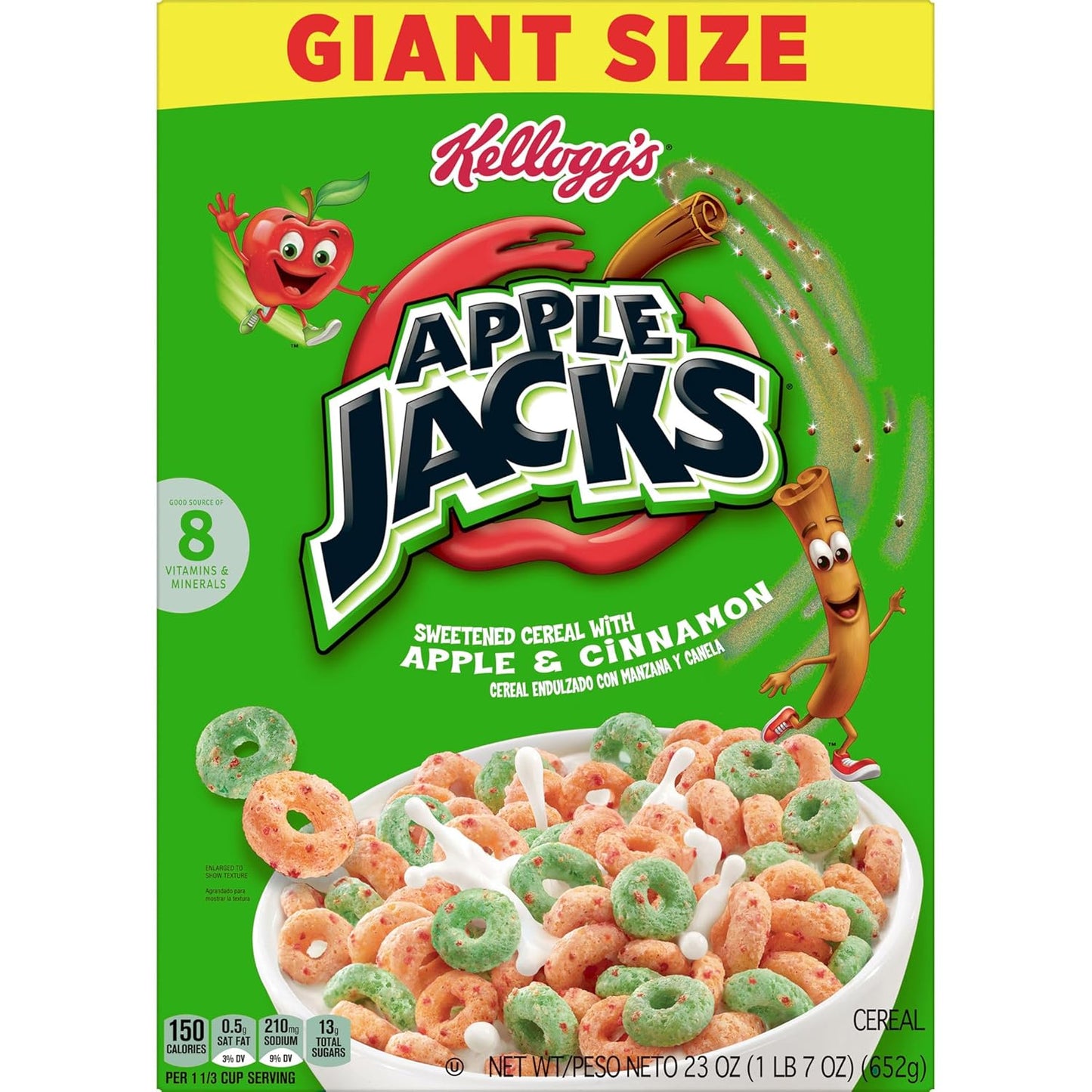 Kellogg's Apple Jacks Apple Cinnamon Cereal – Late-Night Desk Snack for Professionals, 23oz Box