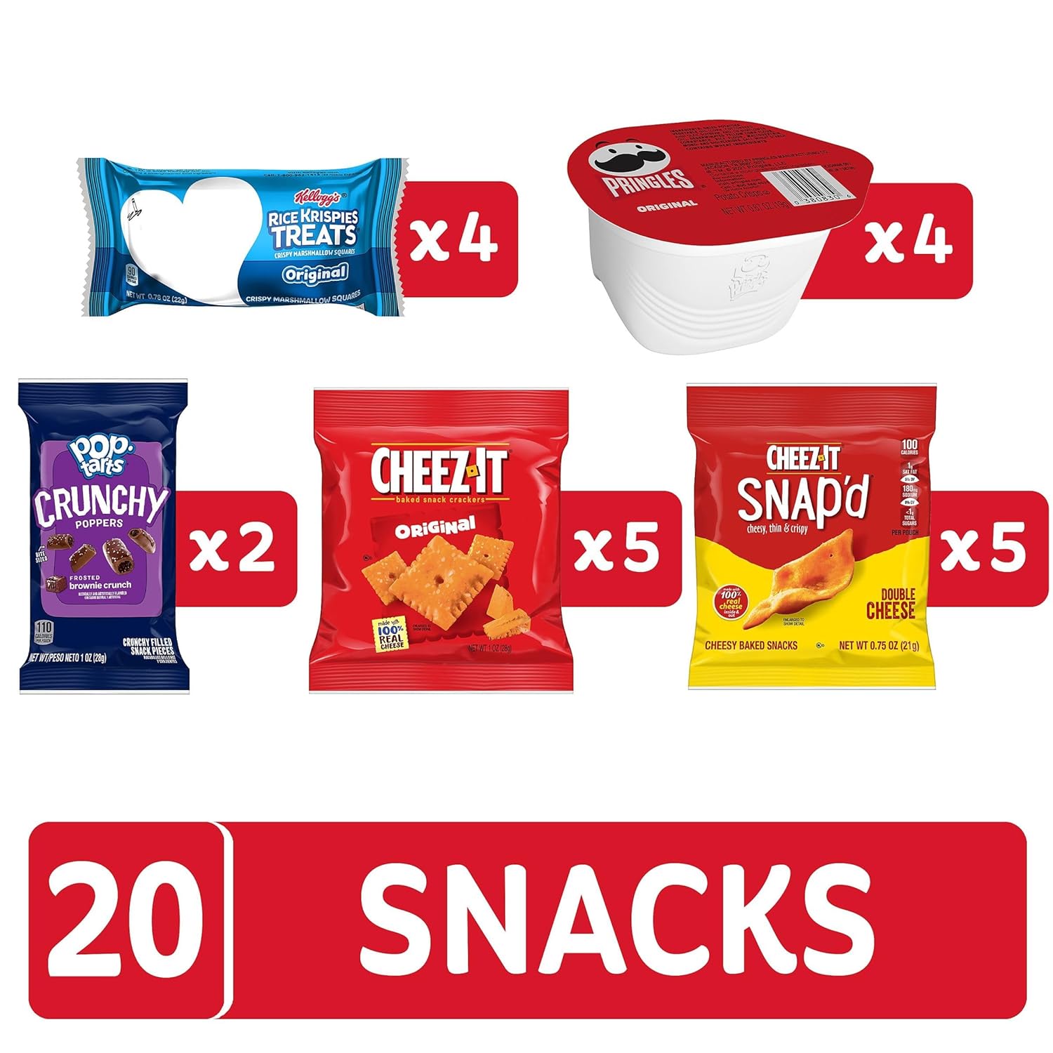 Kellogg's Cheez-It, Pringles, Pop-Tarts and Rice Krispies Treats Variety Pack – Safe and Familiar Snacks for Kids' Birthday Party Goody Bags