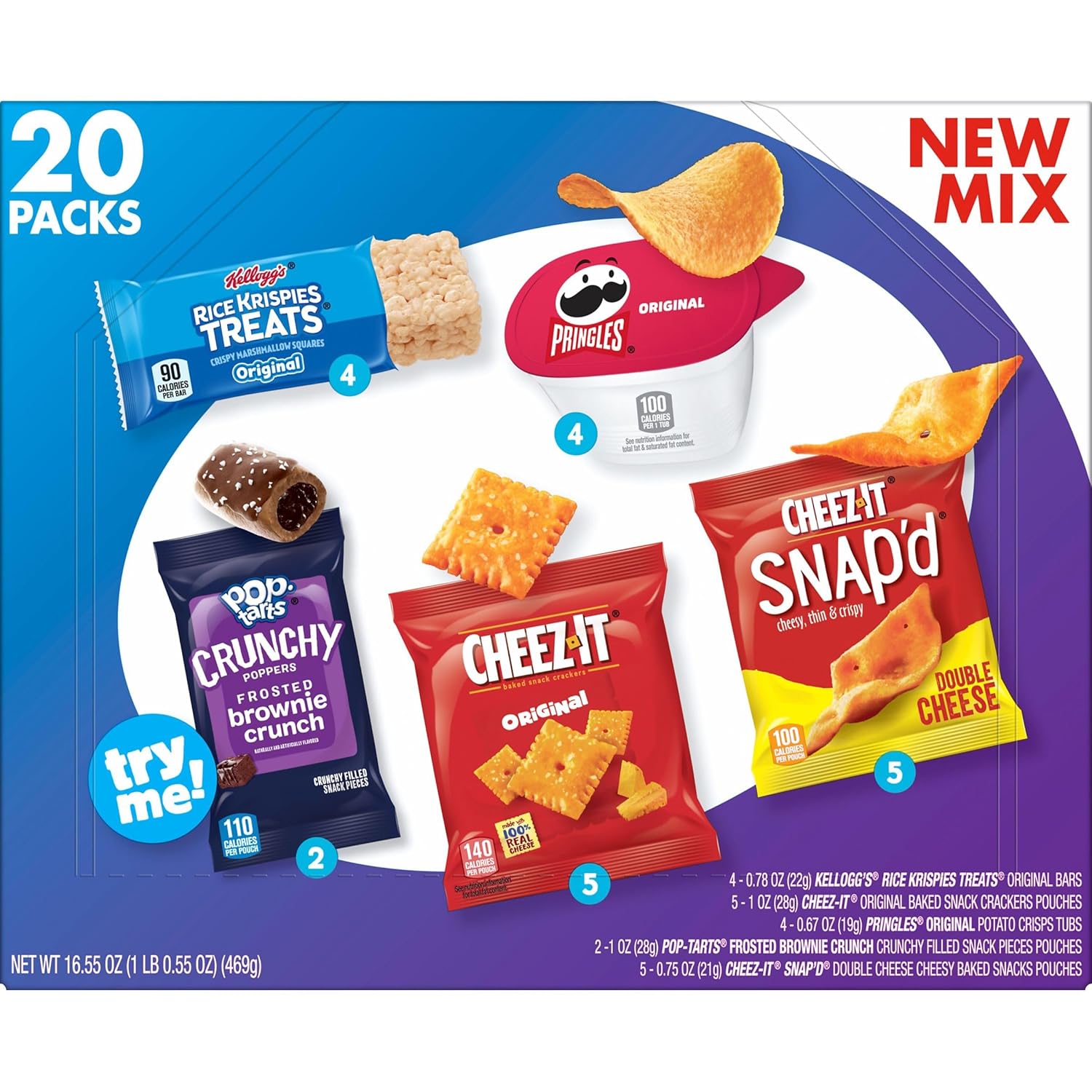 Kellogg's Cheez-It, Pringles, Pop-Tarts and Rice Krispies Treats Variety Pack – Safe and Familiar Snacks for Kids' Birthday Party Goody Bags