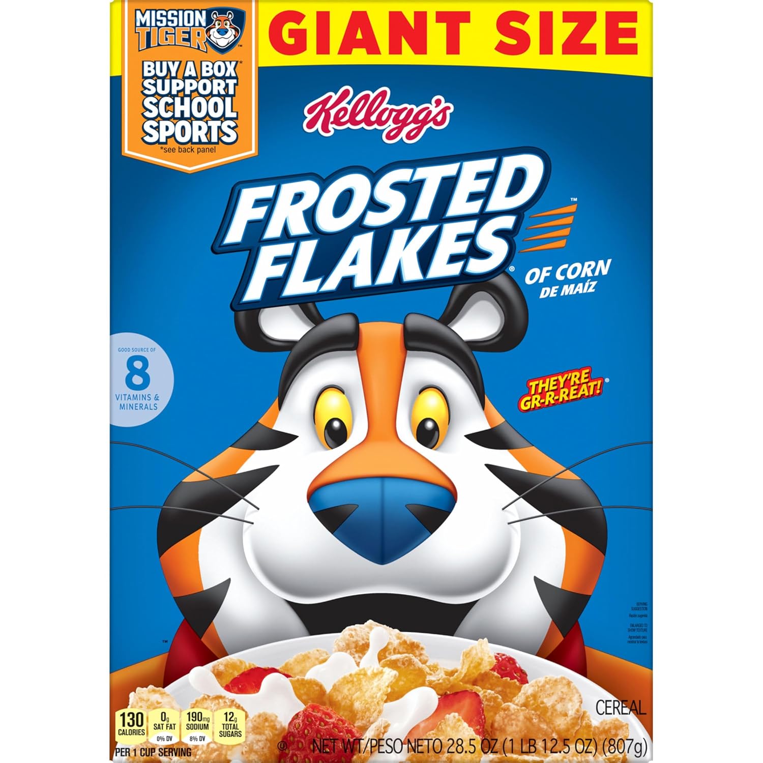 Kellogg's Frosted Flakes Fat-Free Cereal, 28.5 oz Pantry Pack with Eight Vitamins and Minerals for Quick Nutritious Breakfasts