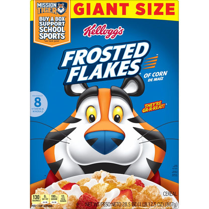 Kellogg's Frosted Flakes Fat-Free Cereal, 28.5 oz Pantry Pack with Eight Vitamins and Minerals for Quick Nutritious Breakfasts